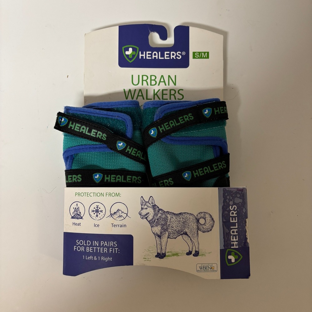 Healers Urban Walkers Dog Boots Teal Blue Size S/M Pair Protective Paw Wear
